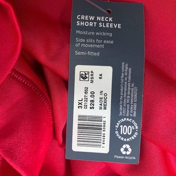 JOCKEY 2XL ACTIVE CREW TEE RED - Picture 5 of 8